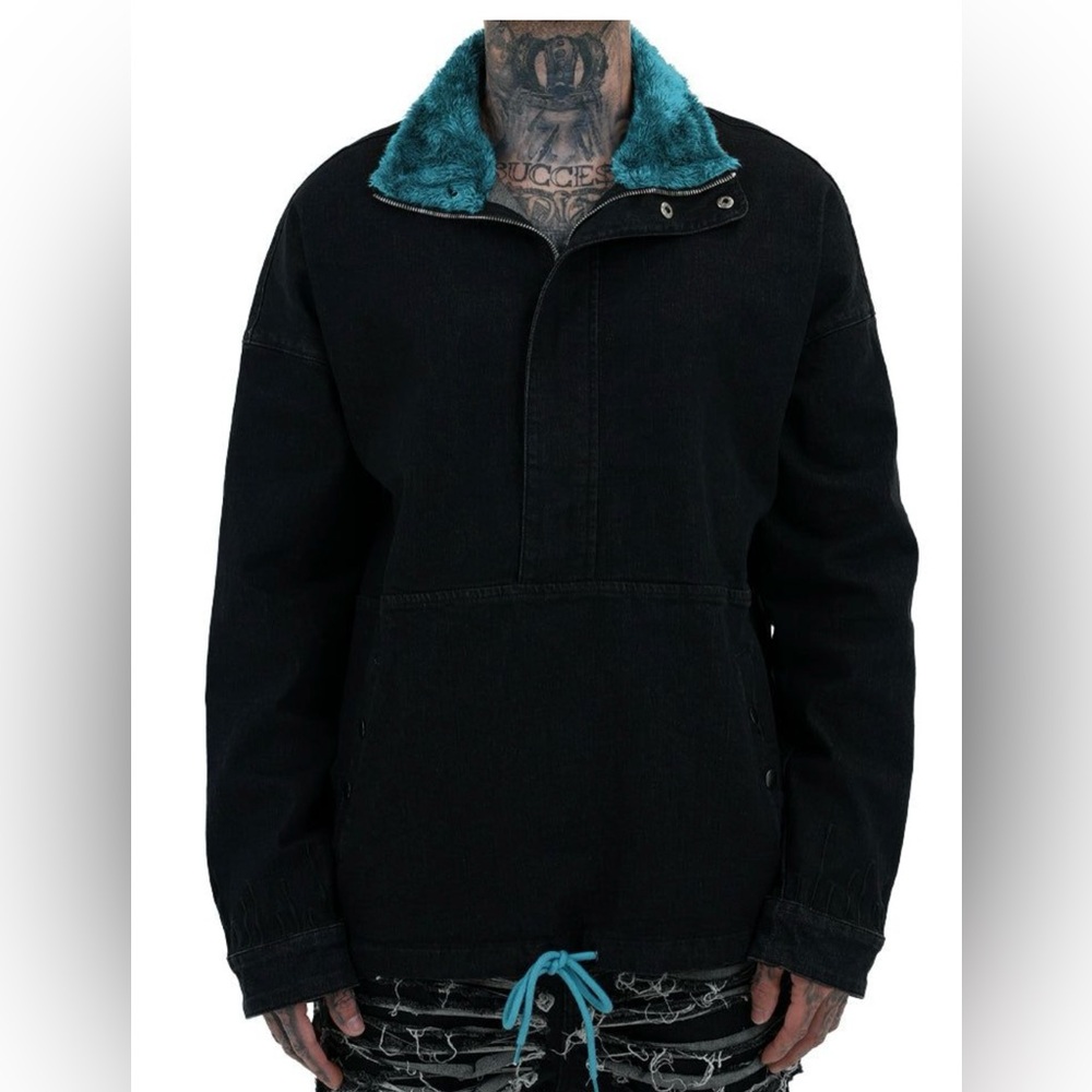 The Hideout Clothing Black Jacket‎ with Teal Collar